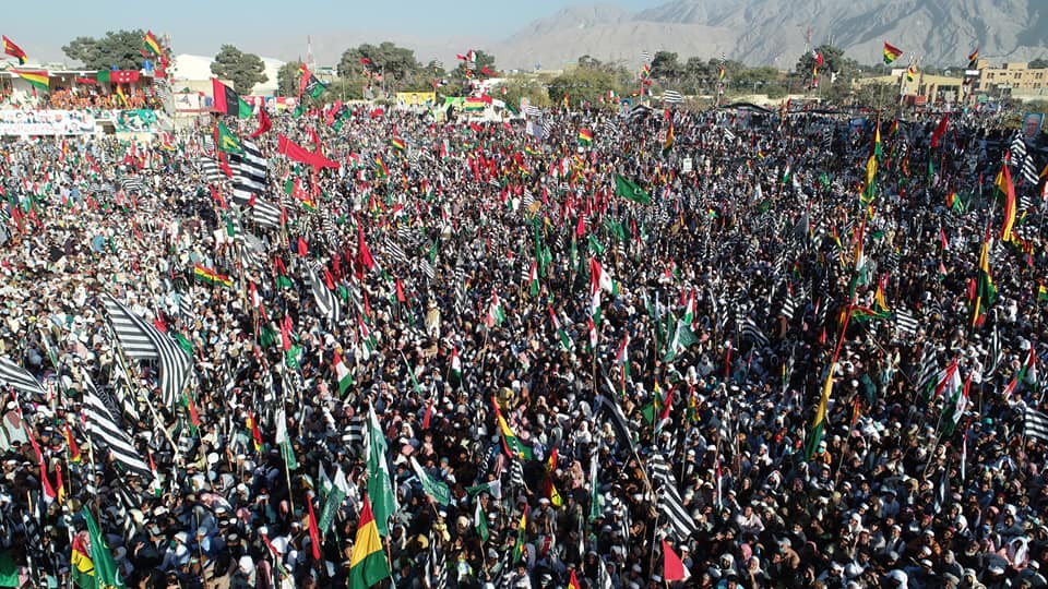 A view of thousands of protesters during Pakistan Democratic Movement's gathering in Quetta, Baluchistan
