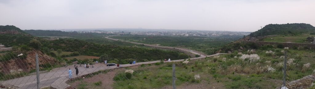 A panoramic view from the Dera Daari Cafe in Islamabad Margalla Hills