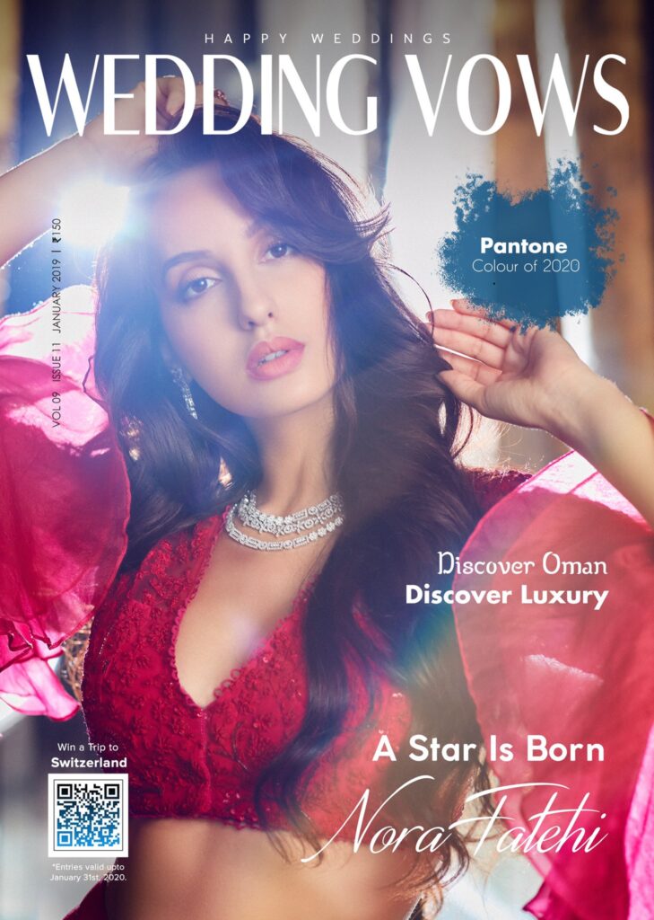 Bollywood diva Nora Fatehi on the cover of Wedding Vows magazine