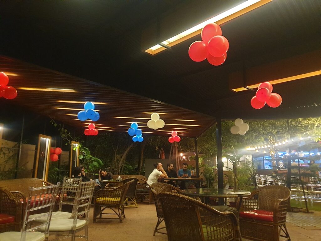 A view of the seating at the side edge of the eatery in Islamabad