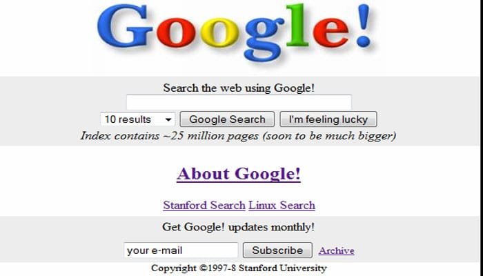 First ever screen of Google in 1998